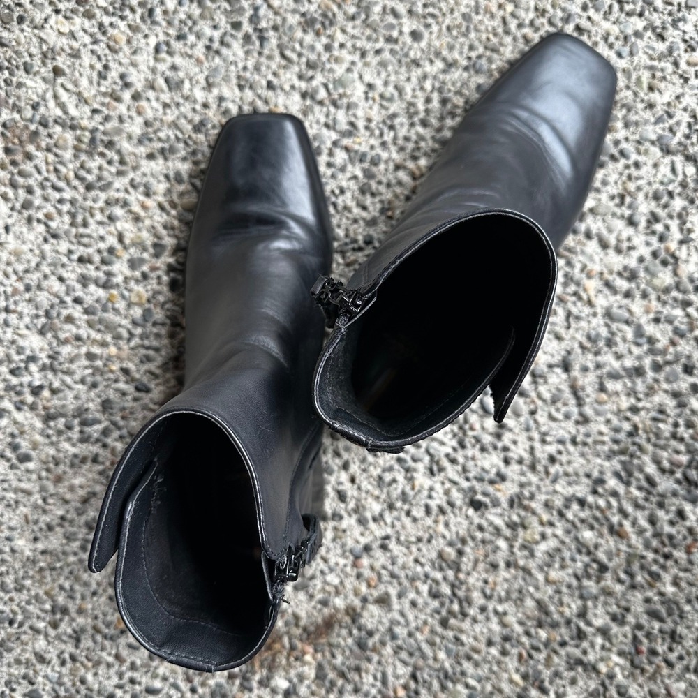 Sam Edelman Boots Shoes Thatcher Black Leather Square Toe Ankle Gold Logo 8.5 - Picture 2 of 11